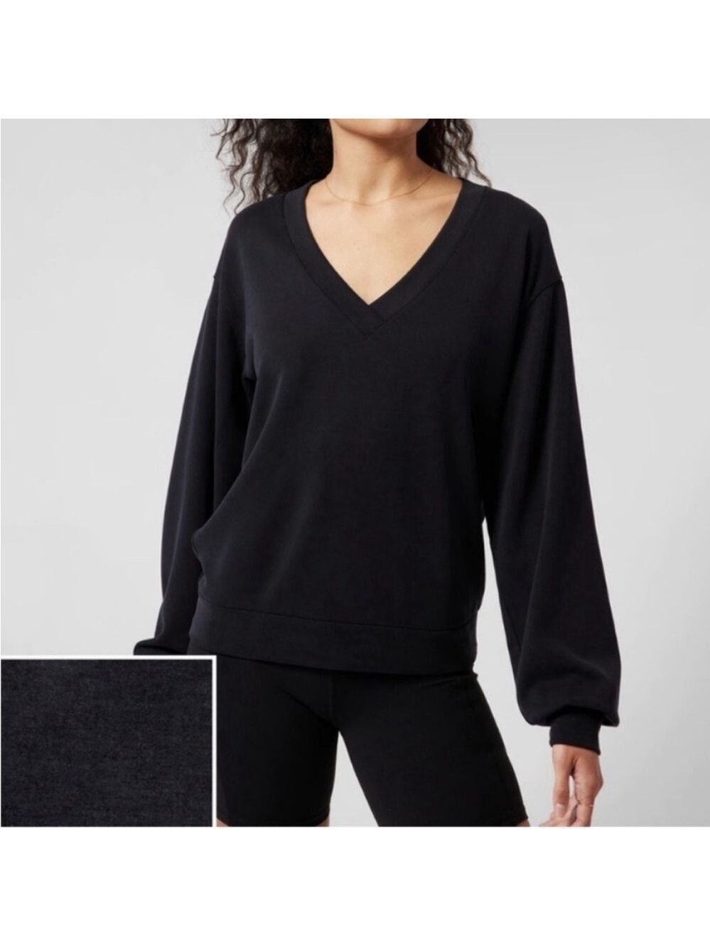 Athleta Willow V-Neck Sweatshirt in Black Super Soft Modal Blend Size XS